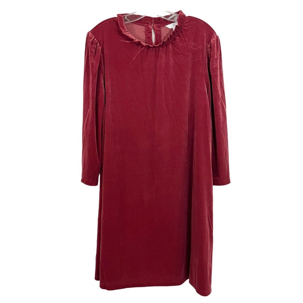 NEW Time and Tru Red Velvet Ruffle‎ Neckline Long Sleeve Dress - Size XL